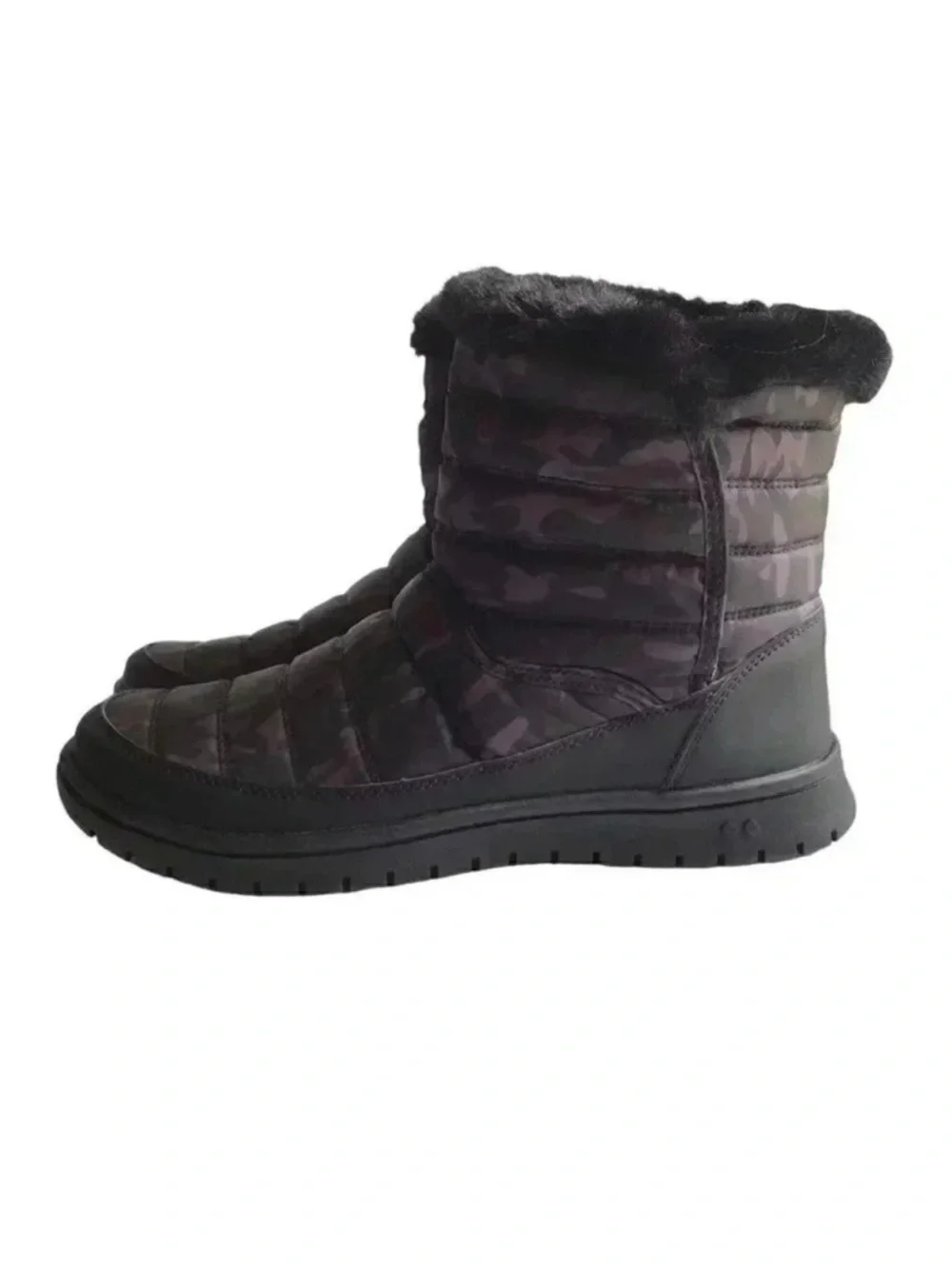 Ryka Suzy Womens 7M Quilted Camo Water Repellant Snow Boots Black Faux Fur Vegan